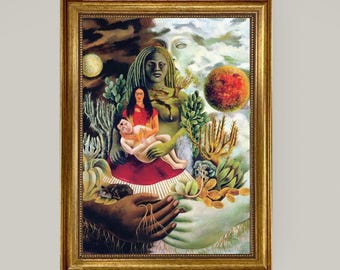 Love Embrace of the Universe - FRIDA KAHLO  | Gliclée canvas premium print with brush strokes + golden vintageous frame looks like original