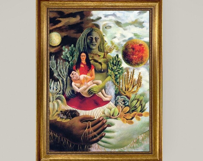 Love Embrace of the Universe - FRIDA KAHLO  | Gliclée canvas premium print with brush strokes + golden vintageous frame looks like original