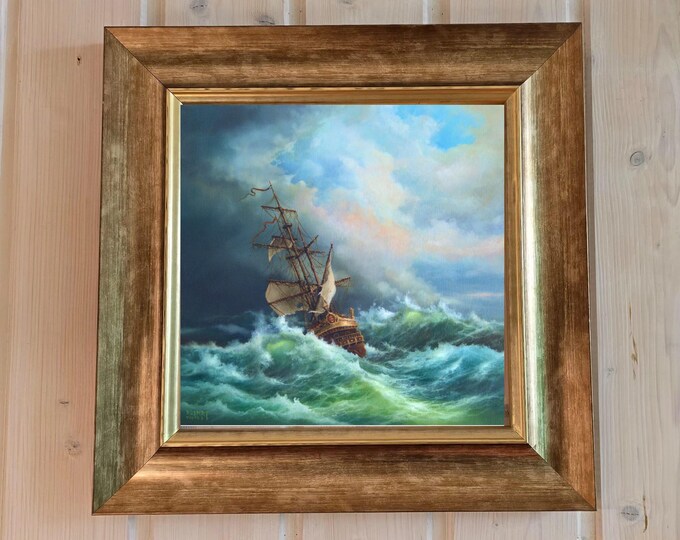 After Storm: Giclée canvas print, 15.7x15.7" 3D hand finished premium print with brush strokes and golden frame looks like original painting
