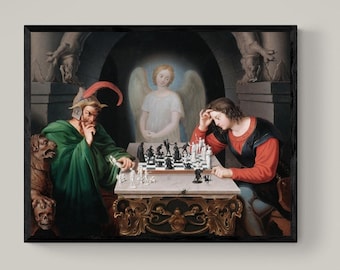 Checkmate painting by Moritz Retzsch (1831), Canvas Print: 3D Hand Finished Art