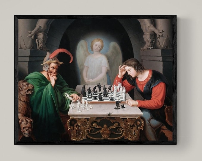 Checkmate painting by Moritz Retzsch (1831), Canvas Print: 3D Hand Finished Art