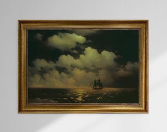 Aivazovsky 'Mercury After Victory' Canvas Print with Vintage Gold Frame