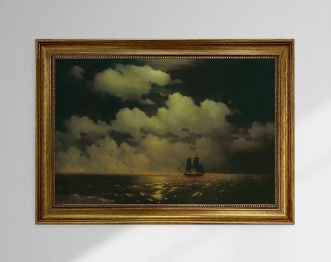 Big MERCURY after victory Aivazovsky Premium canvas print hand finished  with brush strokes and golden vintageous frame looks like original