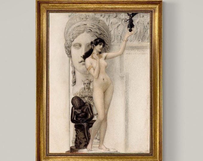Klimt 'Allegory of Sculpture' Framed Canvas Giclée Print: Golden Vintage Frame