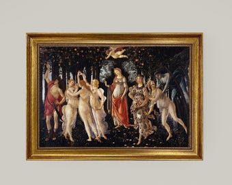 Botticelli La Primavera Canvas Print print with Hand-Applied Brush Strokes, Vintage  Wooden Gold Frame