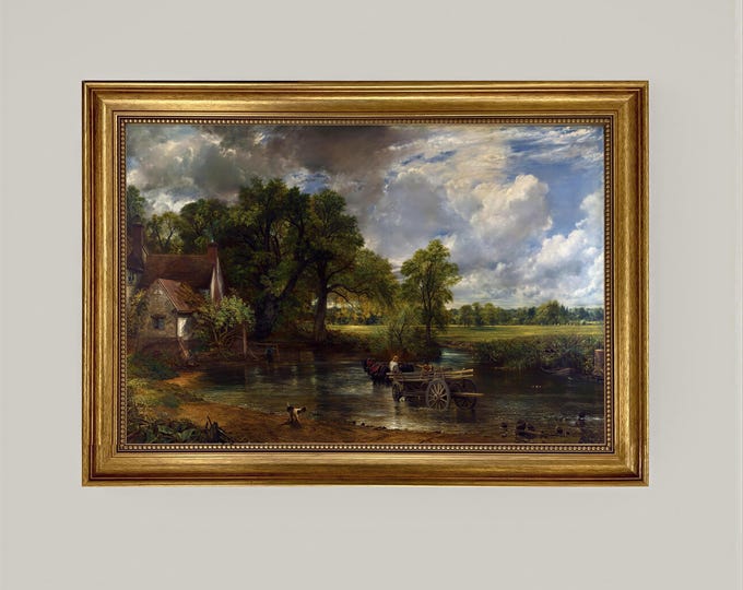 The Hay Wain 3D Canvas Print by John Constable – Vintage Gold Wooden Frame Reproduction Art