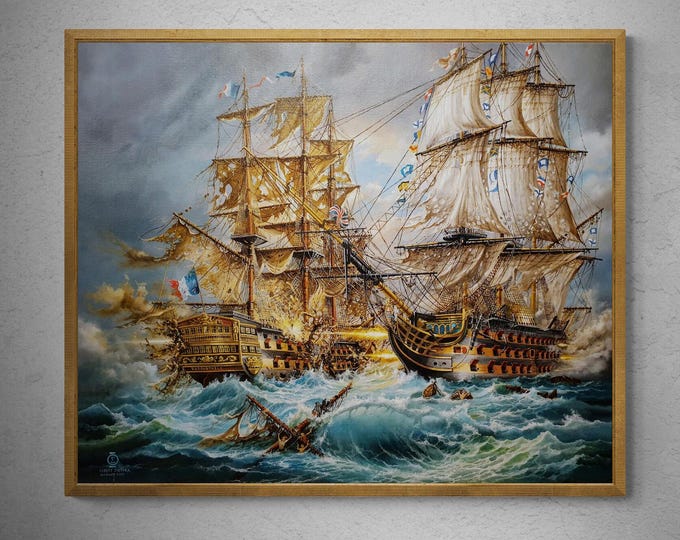 Battle of Trafalgar, HMS Victory, tall ship giclee fineart print on heavyweight paper, battle ship original oilpainting, ship sailing poster