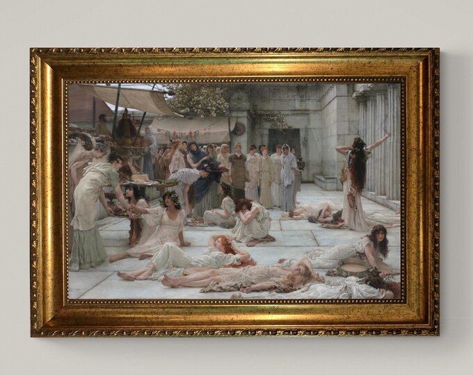 The Woman of Amphisse by Tadema, Framed Canvas Reproduction Print with brush strokes
