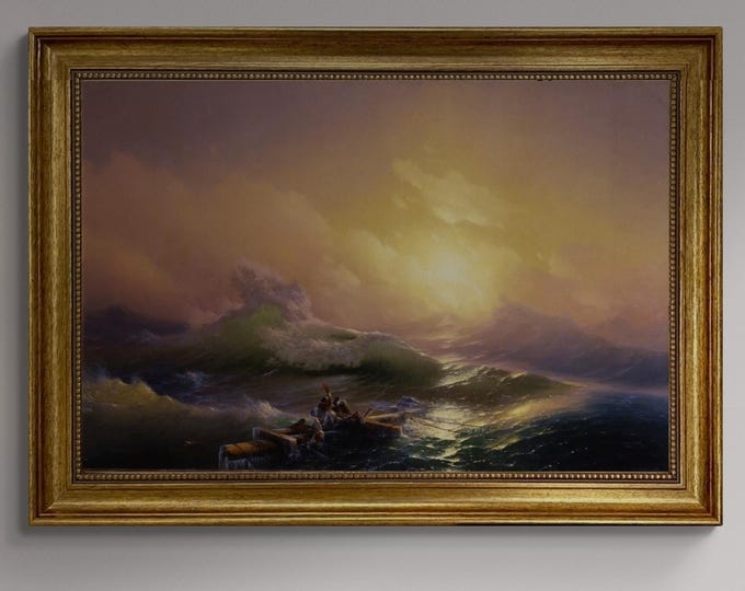 The Ninth Wave by  Aivazovsky Gliclée canvas hand finished premium print with brush strokes and golden vintageous frame looks like original