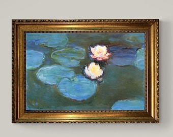 Monet Water Lillie (1897) Canvas Print: Brush Strokes, Golden Vintage Frame