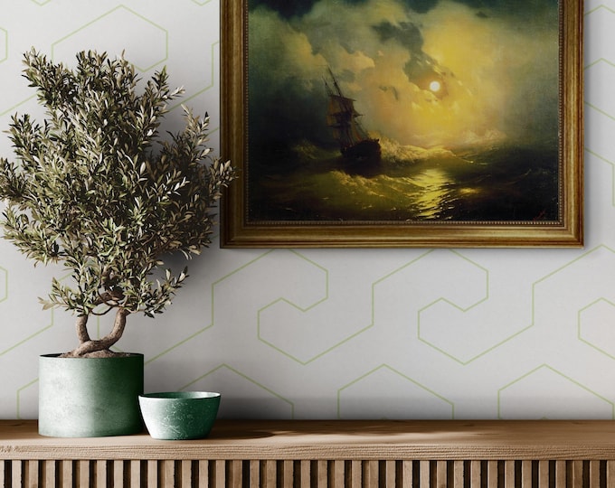 Stormy Sea at Night by Aivazovsky | Nautical Vintage Wall Décor | Ocean Waves Giclée Hand-Stretched Canvas | Timeless Maritime Masterpiece