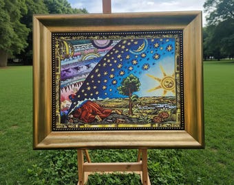 Flammarion Engraving, Celestial Giclee Canvas | Golden Frame and Brush Strokes