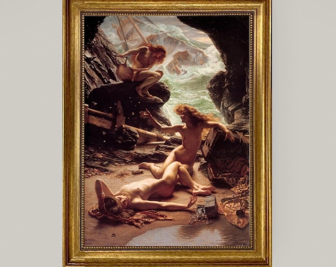 Edward Poynter: Cave of the Storm Nymphs | Hand-Painted Brush Stroke Canvas Print | Gold Vintage Frame | Museum-Quality Oil Painting Replica