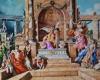 Griechische Mythologie Kunst, TEMPLE of APOLLO Giclee Druck von original Ölgemälde, figurative Malerei