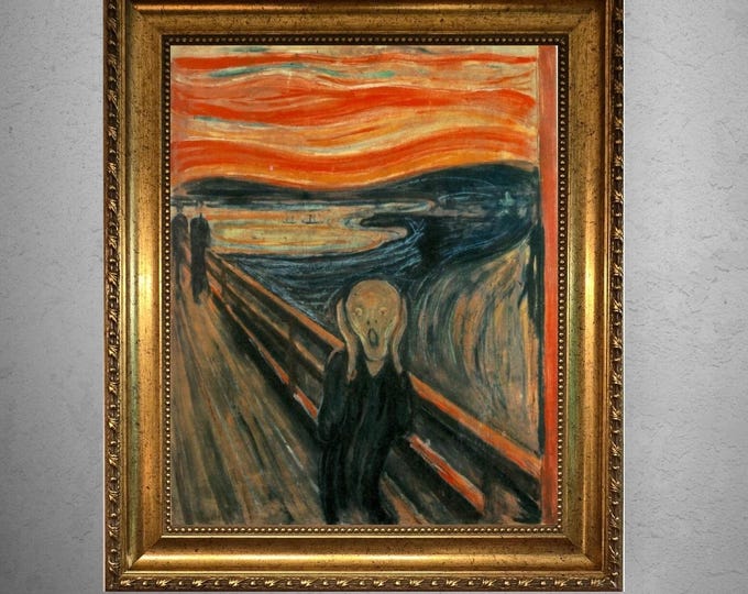 SCREAM by Edvard Munch 3D Canvas Print with Vintage Wooden Gold Frame, Brush Strokes