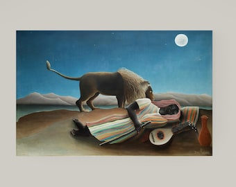 The Sleeping Gypsy Canvas Print, Henri Rousseau Style, Brush Strokes