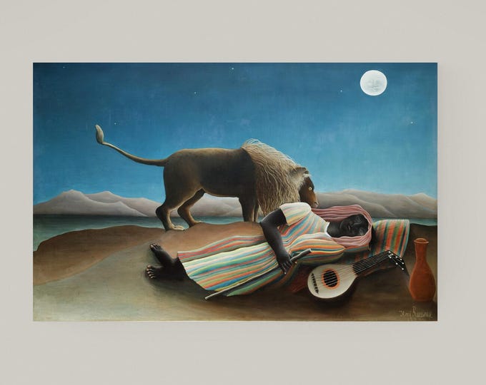 The sleeping Gypsy  Masterpiece by Henri Rousseau, Premium Canvas Print with brush strokes