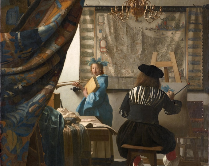 The Art of Painting, Jan Vermeer, Premium Reproduction Art Print on Canvas, Paper, 3D texture print with brush strokes, looks like original