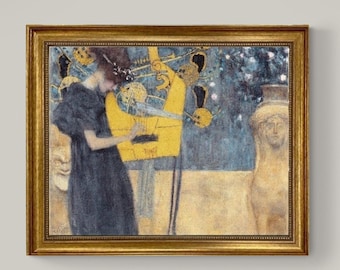 Gustav Klimt Music Giclée Canvas Print: Golden Vintage Frame, Brush Strokes