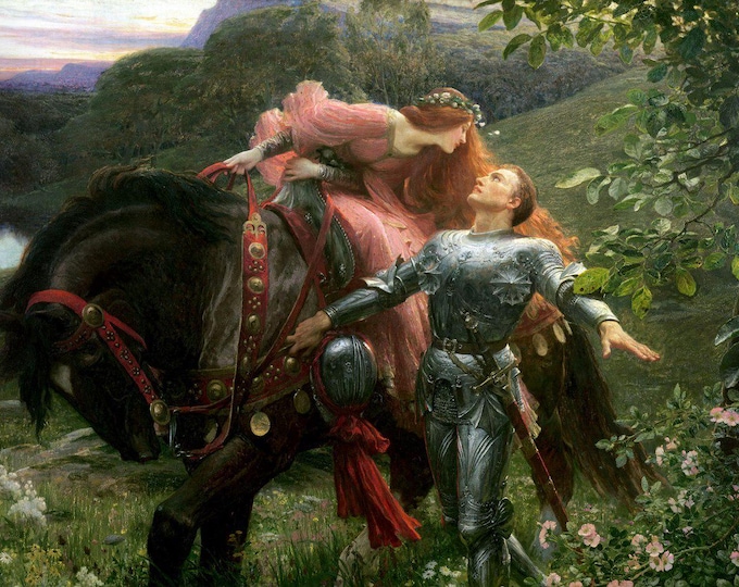 La Belle Dame Sans Merci by Sir Frank Dicksee Giclee Print Reproduction Painting, Heavyweight Fineart print on  or museum quality poster