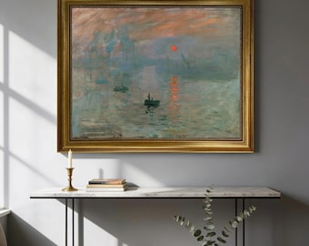 Monet's Impression Sunrise: Hand-Finished Canvas Print with Vintage Gold Frame
