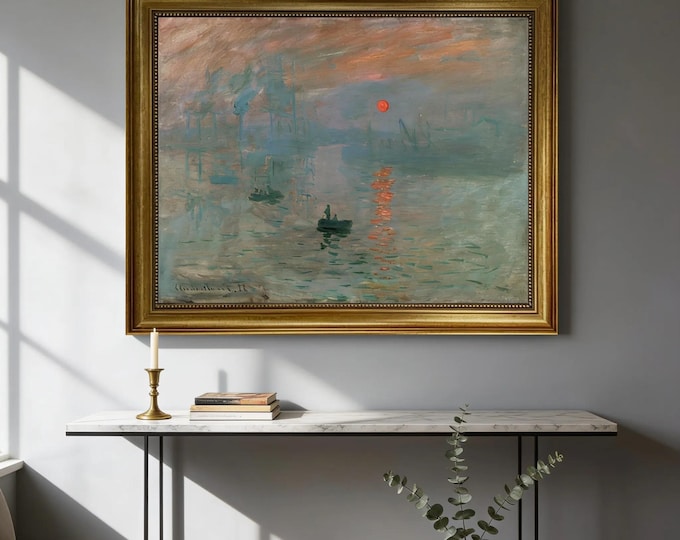 Monet's Impression Sunrise: Hand-Finished Canvas Print with Vintage Gold Frame