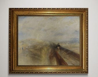 Turner, Rain, Steam and Speed The Great Western Railway, Wall Art, Vintage Golden Frame and Brush Strokes