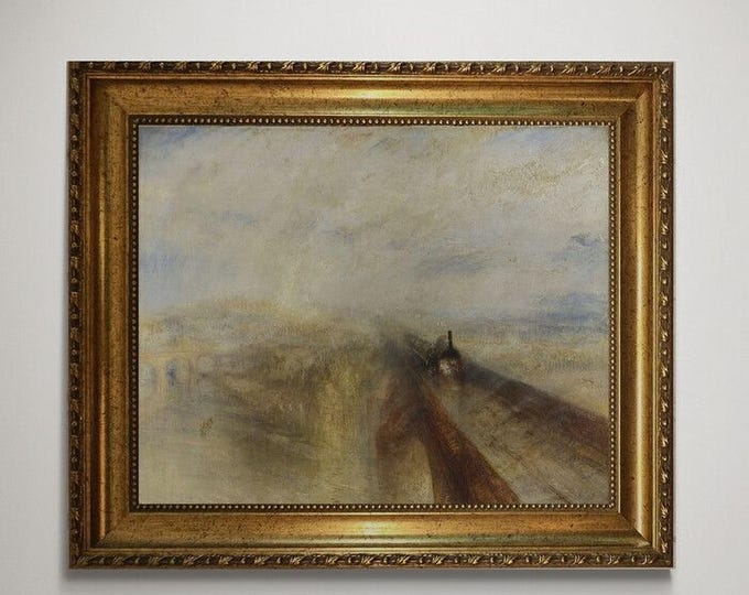 Turner Rain Steam and Speed Railway Canvas Print, Vintage Frame Brush Strokes