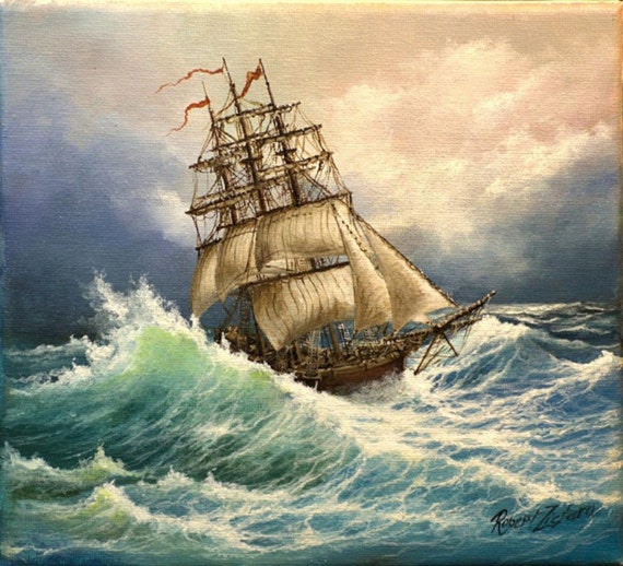 Seascape Art Print: Ship at Sea Nautical Decor (11.8”x 11.8”) - Etsy