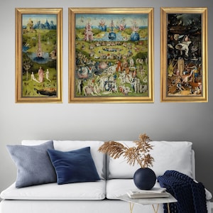 Hieronymus Bosch Triptych Canvas Print: Garden of Earthly Delights, Vintage Golden Frame
