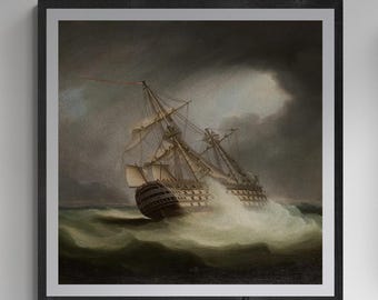 HMS Victory Print, James Buttersworth Nautical Art, Sailboat Poster