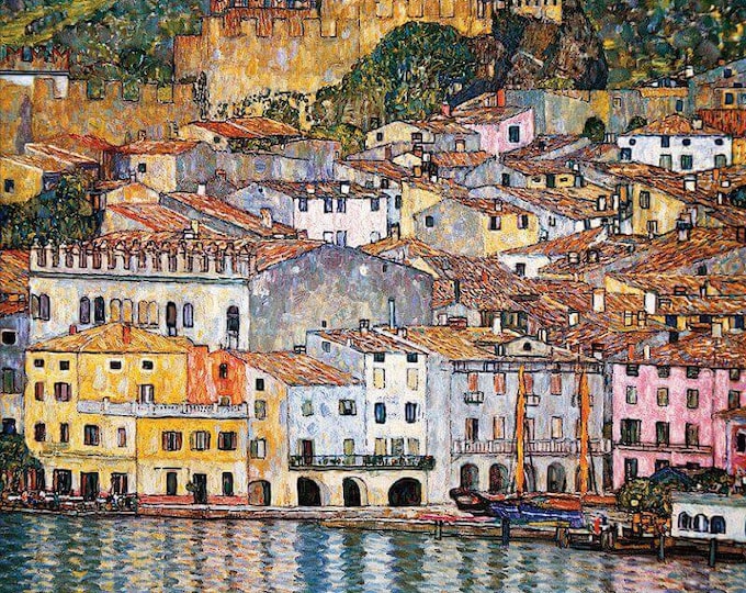 GUSTAV KLIMT: Malcena at the Gardasee Prints, Giclee Art, Canvas, Poster, Hand finished  canvas print with brush strokes, Art Nouveau decor