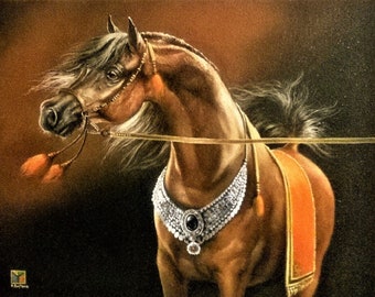 Brown Arabian Horse Fine Art Print | Original Oil Painting by Robert Zietara | Horse Wall Art | Modern Home Decor & Gift for Horse Lovers