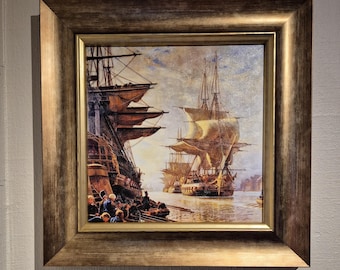 The fleet leaving the habour for the last time by Christian Mølsted | Seascape Wall Art | Vintage Tall Ship Decoration in Framed Print