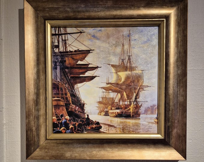 The fleet leaving the habour for the last time by Christian Mølsted | Seascape Wall Art | Vintage Tall Ship Decoration in Framed Print