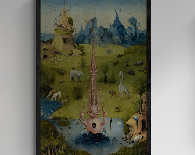 Bosch canvas print reproduction: detail from Garden of Earthly Delights, Fountain of Paradise, Bosch Garden Canvas Print with floating frame