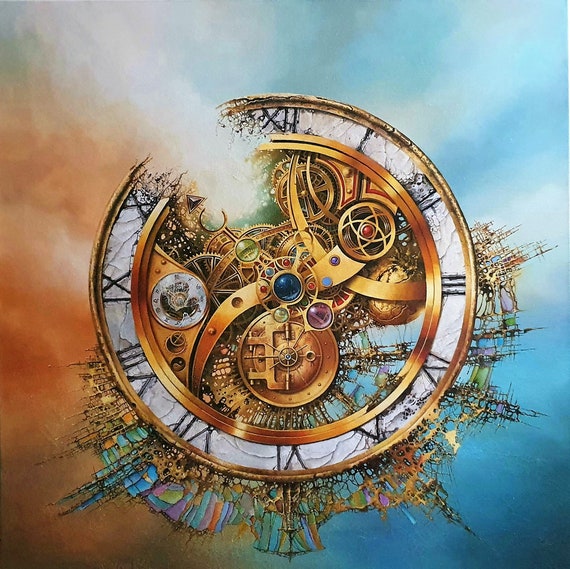 Mystery of Time Giclée, Surreal Clockwork Canvas Print, Abstract
