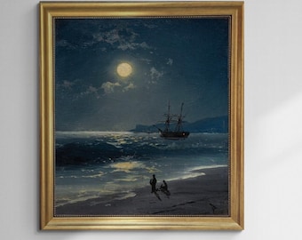 Aivazovsky Sailing Ship Print on Canvas with Golden Vintage Frame