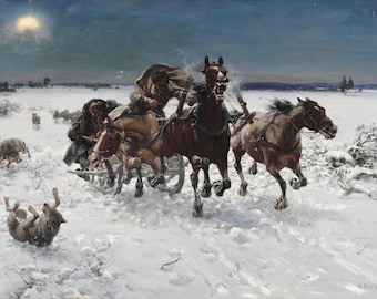 Troika pursued by wolves, A.W. Kowalski Giclée Print on art paper