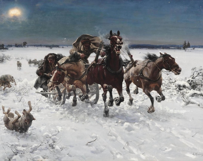 Troika pursued by wolves, A.W. Kowalski Giclée Print on art paper