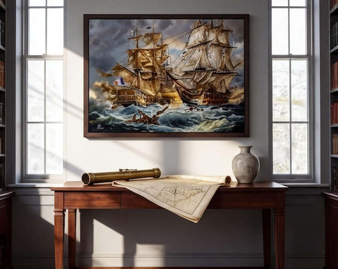 Battle of Trafalgar Canvas Print HMS Victory Naval History Art Seascape Painting Wall Decor