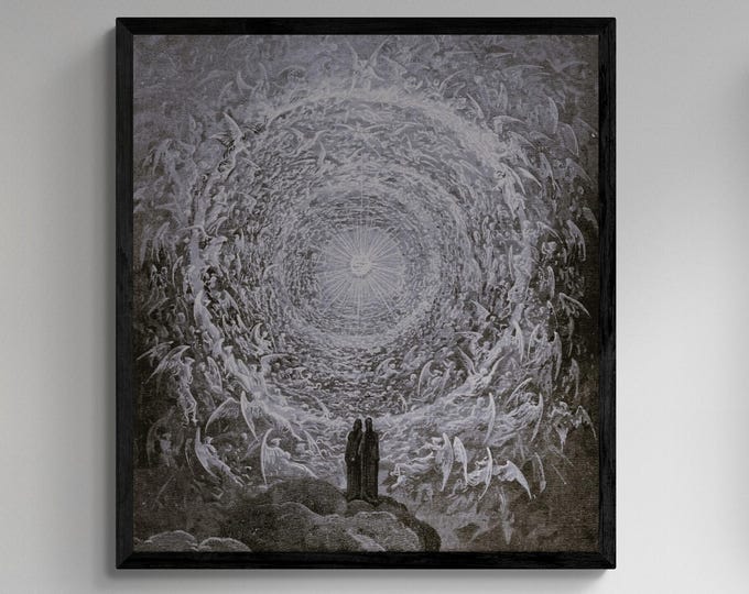 Gustave Dore reproduction with floating frame, In the Empyrean, Paradiso Canto 31, dark art decore, Giclee Canvas prints looks like original