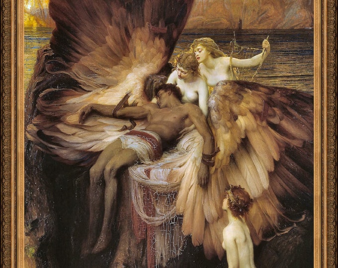 Lament for Icarus, Herbert Draper, Fallen Angel, Heavyweight paper / real art canvas, Print on canvas or paper, 3D Print with brush strokes