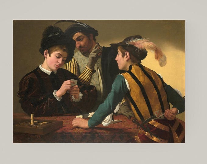 Cardsharps by Caravaggio, Canvas Print with 3D Brush Strokes texture
