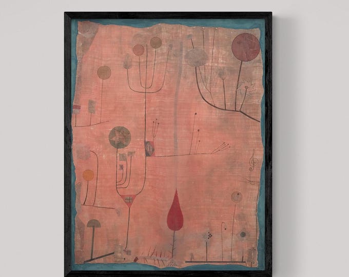 Red Fruits By Paul Klee Print, Canvas Print with Floating Frame and Brush Strokes