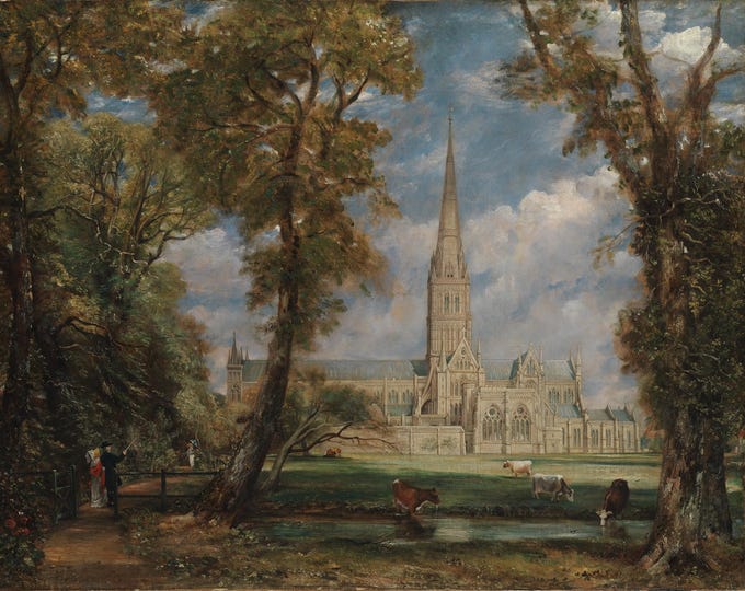 Salisbury Cathedral by John Constable, 3D Canvas Print with Brush Strokes