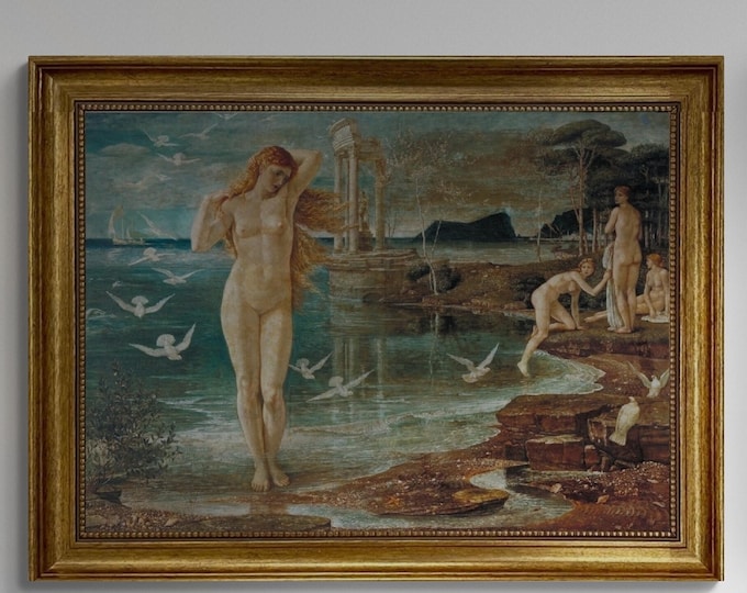 Renaissance of Venus framed 3D hand finished premium print on canvas with brush strokes and golden vintageous frame looks like original art