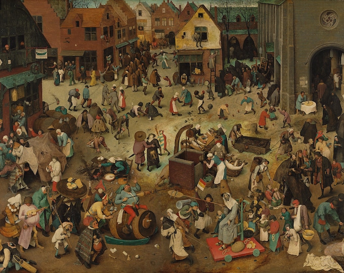 The Fight between Carnival and Lent by Pieter Bruegel, Wall Art, Giclee Art Print / Canvas Prints, Poster or 3D Hand Finished Premium Print
