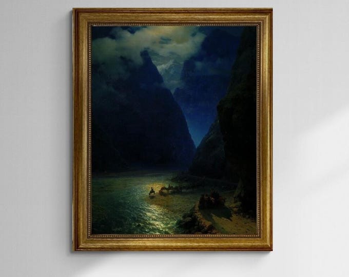 Darial George Aivazovsky Gliclée canvas premium hand finished print with brush strokes and golden vintageous frame looks like original art