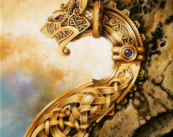 FAFNIR Giclée Art Print of original oil painting on FineArt paper | Viking Dragon | Norse Mythology, Nordic Symbols, modern home decoration